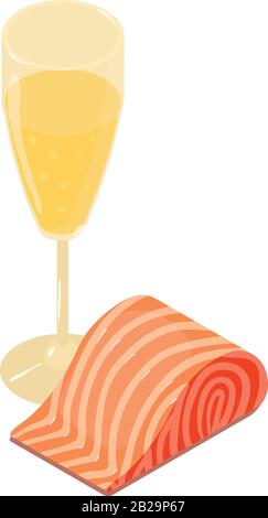 Ristorante con icona di pesce, in stile isometrico Illustrazione Vettoriale