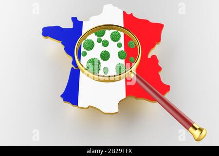 AIDS contagioso HIV, Flur o Coronavirus con la mappa della Francia. Coronavirus da chine. Rendering 3D Foto Stock