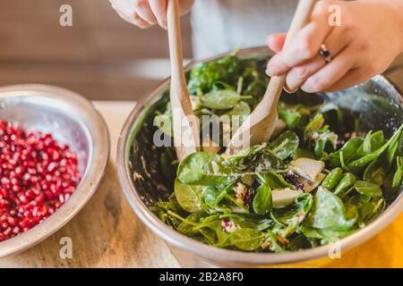 Cucina Insalata Di Legno Spoon Foto Stock