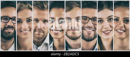 Collage di ritratti di un etnicamente diversi giovani uomini di affari. Foto Stock