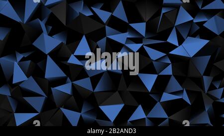 Sfondo astratto con forme geometriche triangolari nere e blu. Disegno moderno dello spazio. Rendering 3D. Illustrazione Vettoriale