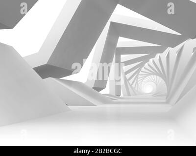 Astratto bianco twisted tunnel sfondo. illustrazione del rendering 3d Foto Stock