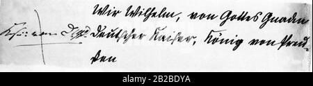 Frammento dalla corrispondenza del Cancelliere otto von Bismarck e Re Guglielmo di Prussia nel novembre 1870. Bismarck era per il titolo "Kaiser tedesco", come scrive qui, mentre Wilhelm voleva chiamarsi "Kaiser von Deutschland" ("Imperatore di Germania"). Nell'angolo sinistro, le correzioni di Wilhelm. Foto Stock