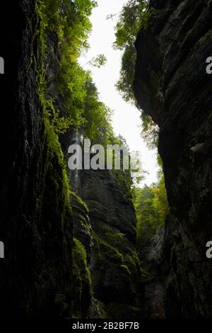 Partnachklamm vista sulle pareti del canyon Foto Stock