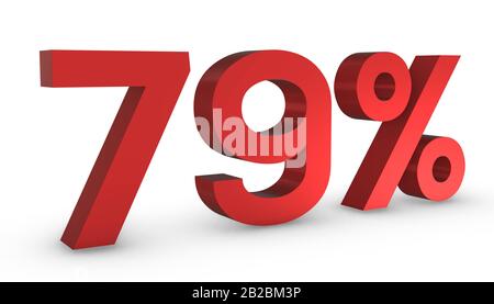 3d Shiny Red Number Settanta 9% 79% Isolato Su Sfondo Bianco. Foto Stock