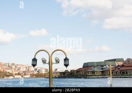 Vecchia strada elettrico lampade in metallo in stile retrò Foto Stock