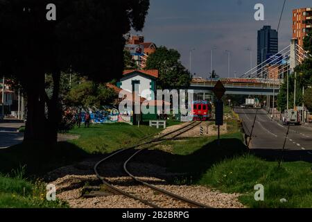 Stazione Usaquen del treno turistico Bogotá Sabana, Turistren, a nord della città, i passeggeri viaggiano in programma turistico per le città vicine, 1 marzo 2020 Foto Stock