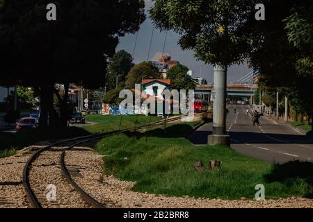 Stazione Usaquen del treno turistico Bogotá Sabana, Turistren, a nord della città, i passeggeri viaggiano in programma turistico per le città vicine, 1 marzo 2020 Foto Stock