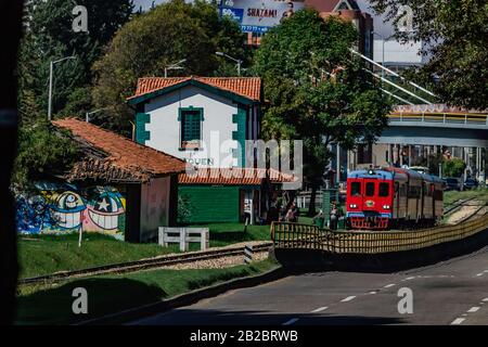 Stazione Usaquen del treno turistico Bogotá Sabana, Turistren, a nord della città, i passeggeri viaggiano in programma turistico per le città vicine, 1 marzo 2020 Foto Stock