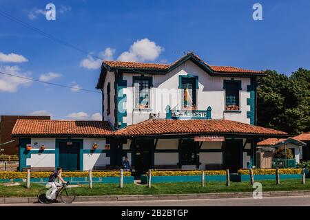 Stazione Usaquen del treno turistico Bogotá Sabana, Turistren, a nord della città, i passeggeri viaggiano in programma turistico per le città vicine, 1 marzo 2020 Foto Stock