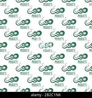 Vettore senza cuciture motivo sfondo eco prodotti colore verde sul bianco Illustrazione Vettoriale