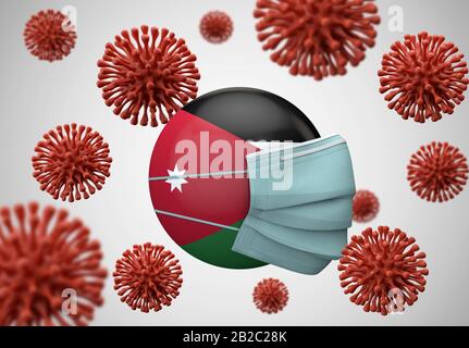 Bandiera Jordan con maschera facciale protettiva. Concetto di coronavirus. Rappresentazione 3D Foto Stock