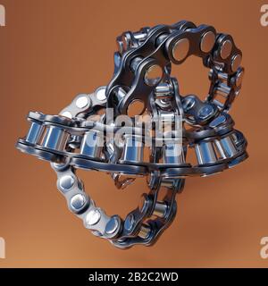 catena per bicicletta 3d e maglie su sfondo marrone, illustrazione 3d Foto Stock