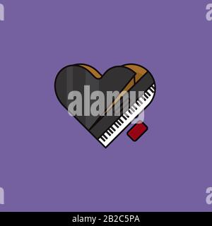 Grande pianoforte a forma di cuore, vista dall'alto, illustrazione vettoriale per il giorno del pianoforte a marzo 29th. Amore del simbolo della musica. Illustrazione Vettoriale