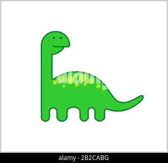 Carino Erbivoro Dinosauro a collo lungo, Dino con collo lungo. Diplodoco, Brachiosaurus, Brontosaurus. Per La Stampa. Immagine vettoriale piatta moderna Isolata su Illustrazione Vettoriale