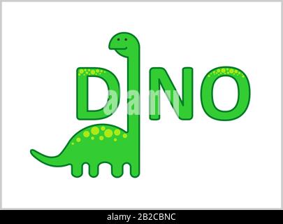 Carino Erbivoro Dinosauro a collo lungo, Dino con collo lungo. Diplodoco, Brachiosaurus, Brontosaurus. Per La Stampa. Immagine vettoriale piatta moderna Isolata su Illustrazione Vettoriale