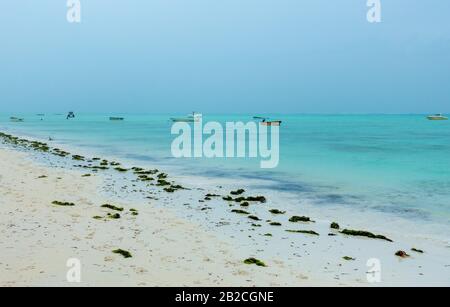 Spiaggia di sabbia sulla costa orientale di Zanzibar, Tanzania, Africa Foto Stock