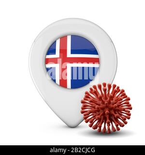 Islanda marcatore di localizzazione con virus o malattia microbo. Rappresentazione 3D Foto Stock