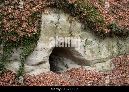 Ha scoperto alcuni vecchi tunnel dalla seconda guerra mondiale nell'alta Svevia dagli agricoltori e dai civili. Foto Stock