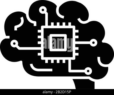 Icona nera di intellegenza, illustrazione concettuale, simbolo piatto vettoriale, simbolo glifo. Illustrazione Vettoriale