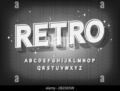 Effetto font retro. Alfabeto vecchio stile cinema su sfondo testurizzato con lettere Illustrazione Vettoriale