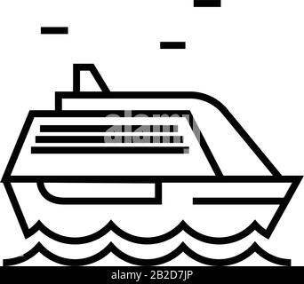 Icona della linea di steamship, simbolo concettuale, illustrazione del vettore outline, simbolo lineare. Illustrazione Vettoriale