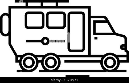 Icona speciale della linea del carrello, simbolo concettuale, illustrazione del vettore di contorno, simbolo lineare. Illustrazione Vettoriale