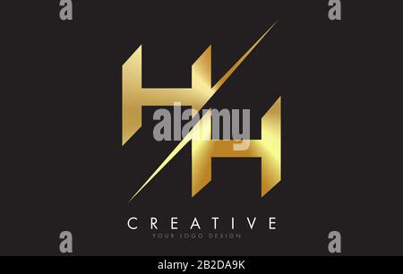HH H lettera dorata Logo Design con un taglio creativo. Logo creativo con sfondo nero. Illustrazione Vettoriale