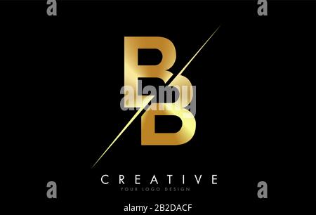 BB B Golden Letter Logo Design con taglio creativo. Logo creativo con sfondo nero. Illustrazione Vettoriale