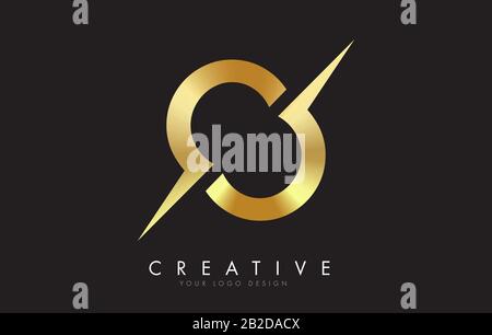 Oo o Golden Letter Logo Design con taglio creativo. Logo creativo con sfondo nero. Illustrazione Vettoriale