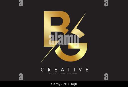 BB B G Golden Letter Logo Design con taglio creativo. Logo creativo con sfondo nero. Illustrazione Vettoriale