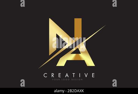 Na N a Golden Letter Logo Design con taglio creativo. Logo creativo con sfondo nero. Illustrazione Vettoriale