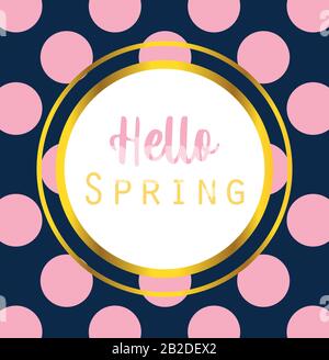 ciao primavera, scritta etichetta scrittura a mano punteggiato sfondo vettore illustrazione Illustrazione Vettoriale