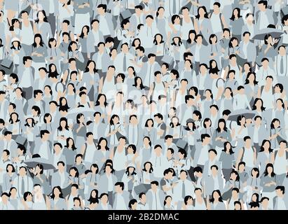 Illustrazione di una folla enorme di persone asiatiche Foto Stock