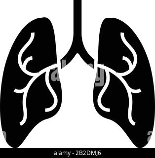 Icona polmonare nera, illustrazione concettuale, simbolo vettoriale piatto, simbolo glifo. Illustrazione Vettoriale