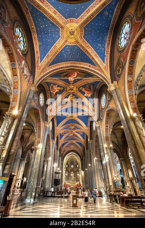 Soffitto dipinto in blu e oro nella navata della basilica di Santa Maria sopra Minerva, Roma Foto Stock
