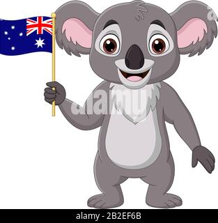 Cartoon Koala con bandiera australiana Illustrazione Vettoriale