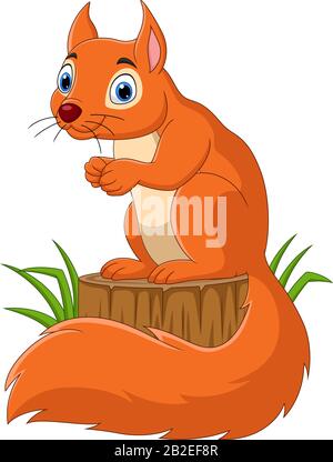 Cartoon funny squirrel sul ceppo di albero Illustrazione Vettoriale