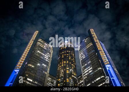 General Motors Renaissance Center di Detroit, MI Foto Stock