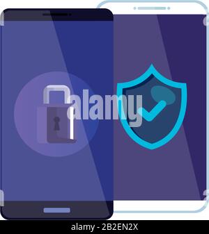 smartphone con lucchetto e schermatura del sistema di sicurezza vettoriale Illustrazione Vettoriale