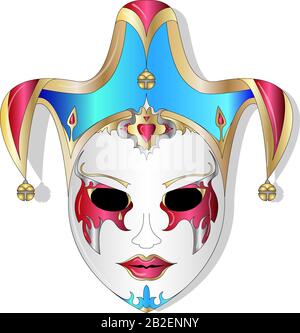 Stile joker maschera viso. Immagine vettoriale isolata su sfondo bianco. Illustrazione Vettoriale