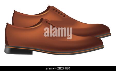 Scarpe da uomo classiche in pelle con vista laterale in colore marrone Illustrazione Vettoriale