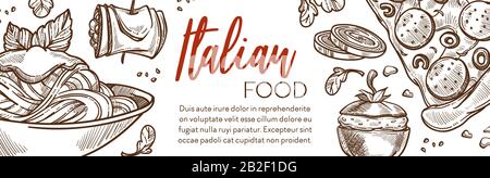 Pasta e pizza, cucina italiana ristorante menù banner Illustrazione Vettoriale