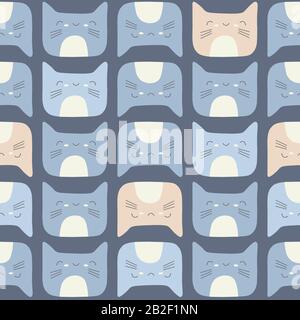 Design di sfondo Cat pattern. Cute kawaii animale faccia senza cuciture ripetere. Illustrazione Vettoriale