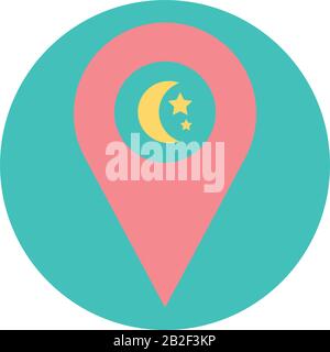 segnaposto con icona a forma di luna e stelle su sfondo bianco, stile a blocchi, illustrazione vettoriale Illustrazione Vettoriale