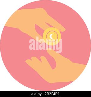 simboli ramadan delle mani con moneta su sfondo bianco, icona stile blocco, illustrazione vettoriale Illustrazione Vettoriale