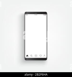 Smartphone nero moderno e realistico. Smartphone con bordo laterale, immagine vettoriale 3D del telefono cellulare. Illustrazione Vettoriale