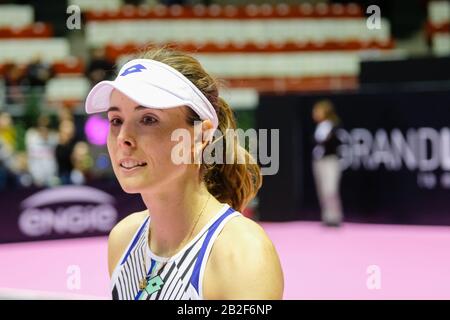 Il 02/03/2020, Gerland, Lyon, Auvergne-Rhône-Alpes, Francia. Prima edizione del torneo femminile di tennis "l'Open 6ème Sens" al Palais des Sports Foto Stock