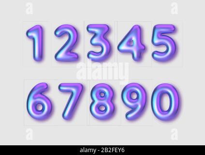 Realistico 3d font color arcobaleno perlacescent numeri. Numero sotto forma di palloncini d'oro. Modello per prodotti, pubblicità, banner web, volantini Illustrazione Vettoriale