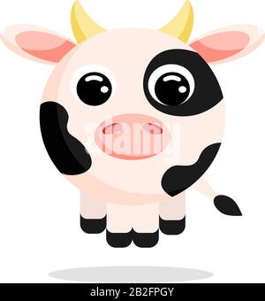 immagine vettoriale mucca in stile piatto. Personaggio dei cartoni animati. Immagine di scorta vettoriale piatta su sfondo bianco Illustrazione Vettoriale